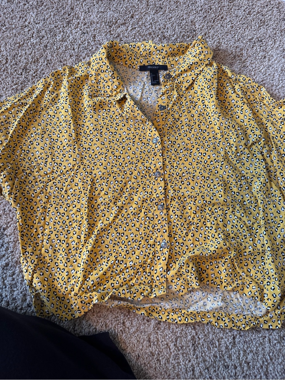 Forever 21 Yellow Leopard Print Button-Up Shirt